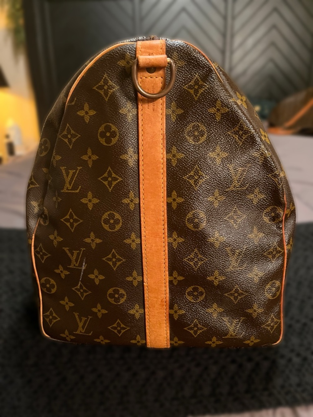 Louis Vuitton Brown Monogram Keepall Duffel Bag with Tan Leather Trim - Picture 7 of 16